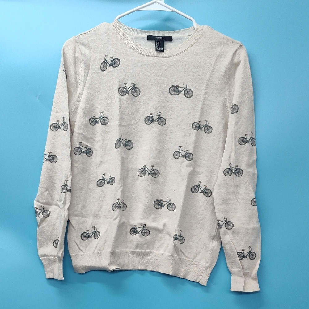 Women Cream Bicycle Print Sweater